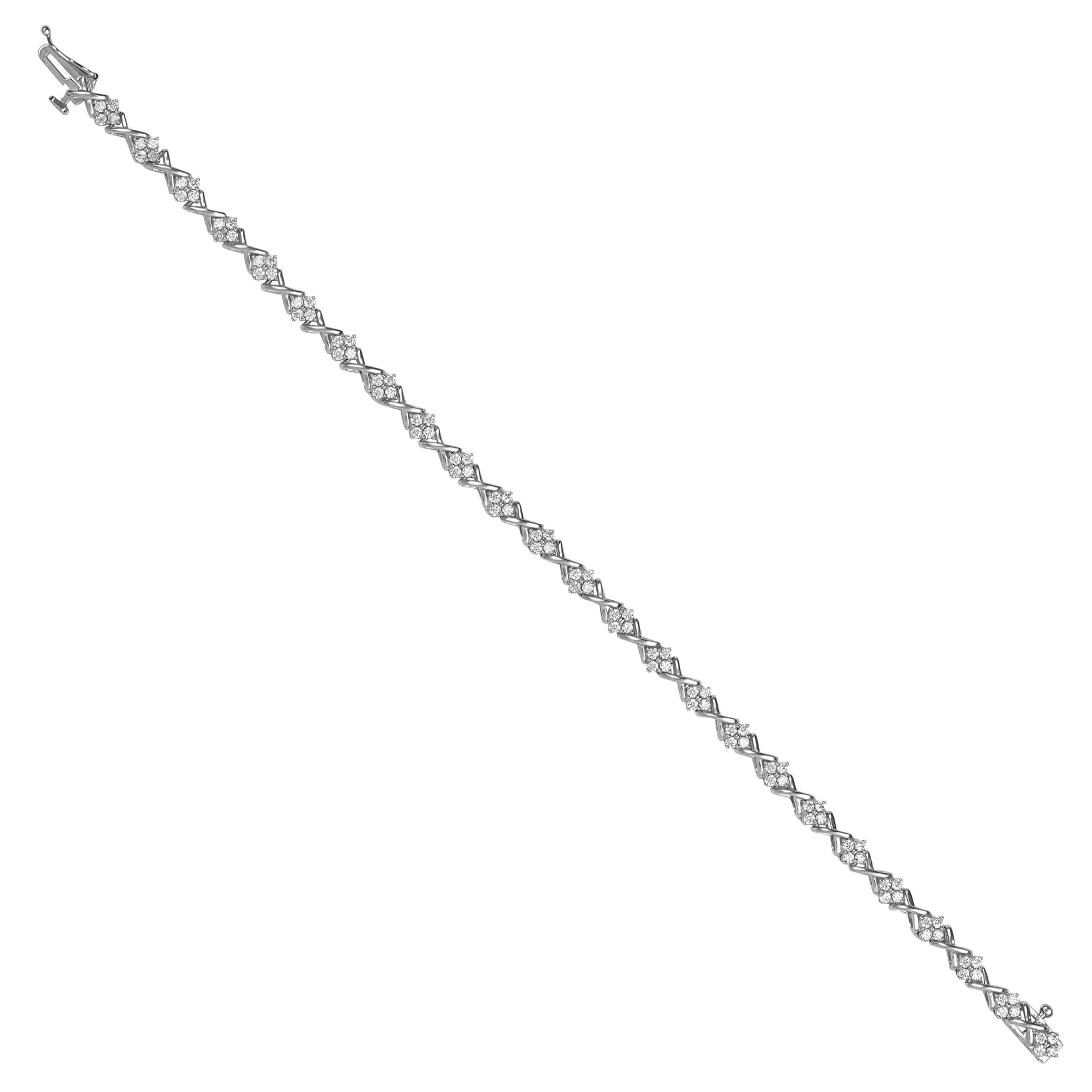 TJD 1.50 Carat Round Diamond 14 Karat White Gold Alternating X Diamond Bracelet in vendita