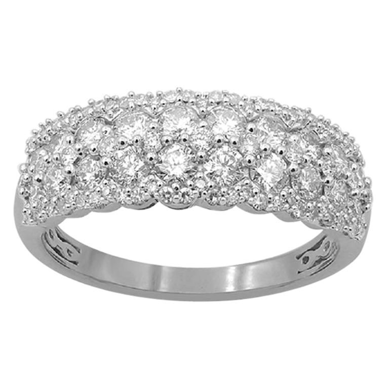 TJD 1.50 Carat Round Diamond 14 Karat White Gold Anniversary Wedding Band Ring