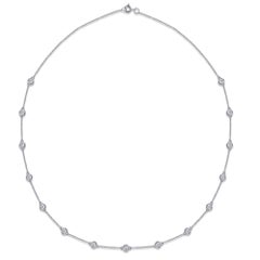 TJD 1.50 Carat Round Diamond 14 Karat White Gold Bezel Set Station Necklace