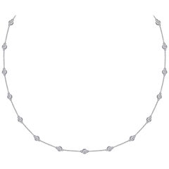 TJD 1.50 Carat Round Diamond 14 Karat White Gold Bezel Set Station Necklace
