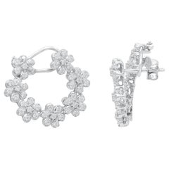 TJD 1.50 Carat Round Diamond 14 Karat White Gold Floral Design Fashion Earrings