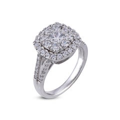 TJD 1.50 Carat Round Diamond 14 Karat White Gold Halo Engagement Bridal Ring