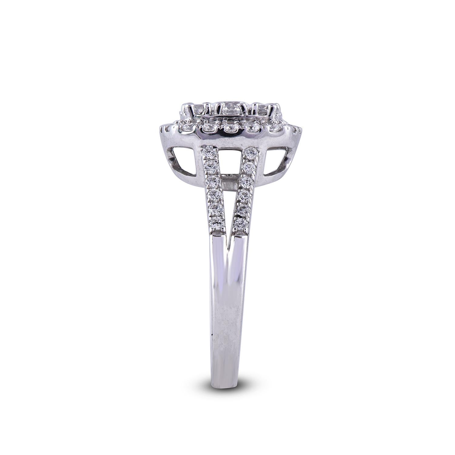 Bague de fiançailles de mariage en or blanc 14 carats avec halo de diamants ronds de 1,50 carat TJD Neuf - En vente à New York, NY