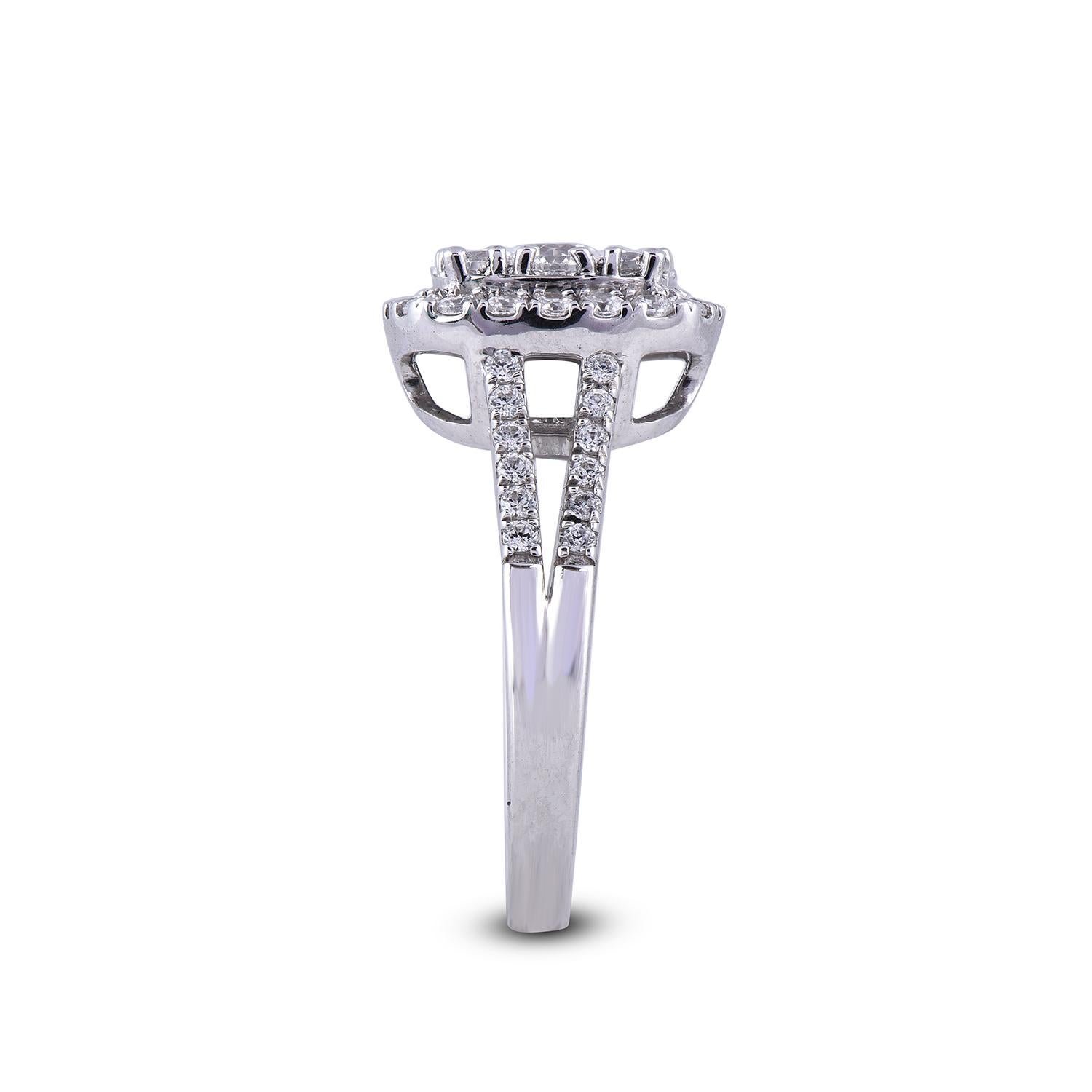 Round Cut TJD 1.50 Carat Round Diamond 14 Karat White Gold Halo Engagement Bridal Ring For Sale