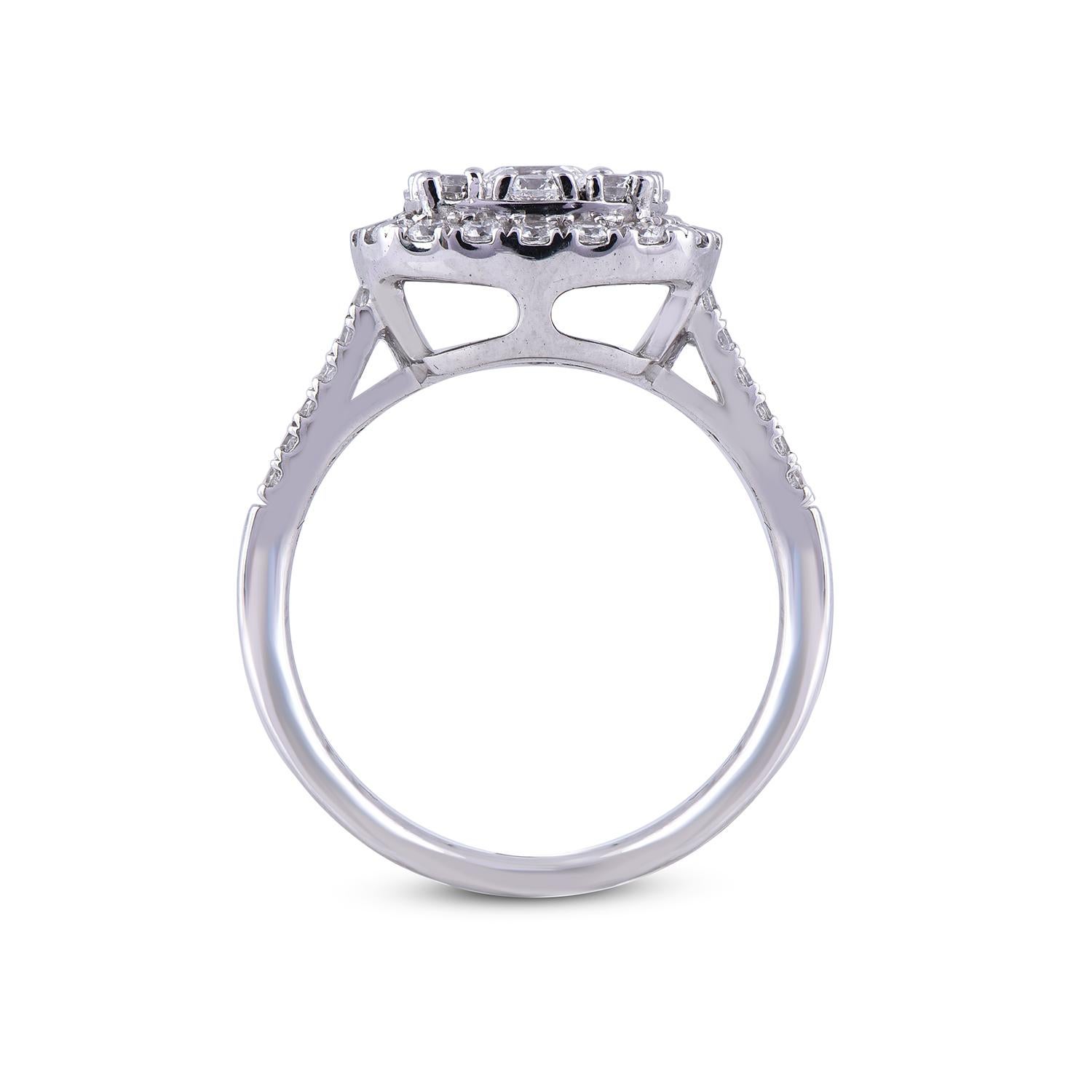 Bague de fiançailles de mariage en or blanc 14 carats avec halo de diamants ronds de 1,50 carat TJD Pour femmes en vente