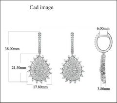 TJD Orecchini a goccia a forma di pera con diamante rotondo da 1,50 carati in oro bianco 14K