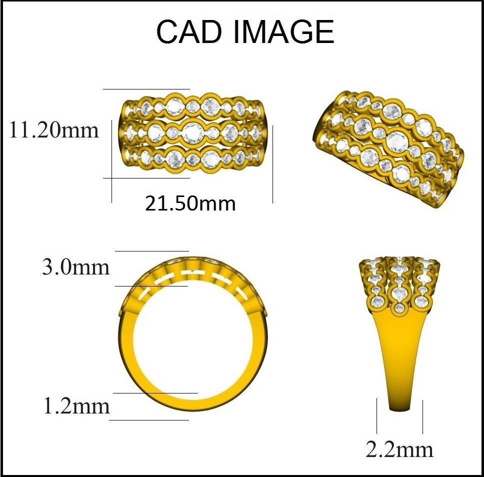Stunning and classic, this diamond split shank wedding band is crafted in 14KT yellow gold. This wedding band is studded with sparkling 33 round white diamonds in secured Bezel setting. The diamonds are natural, not-treated and conflict-free with