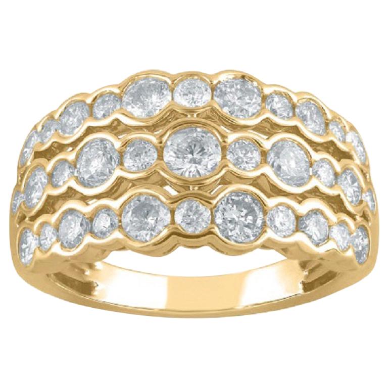 TJD 1.50 Carat Round Diamond 14K Yellow Gold Bezel Set Fashion Wedding Band Ring