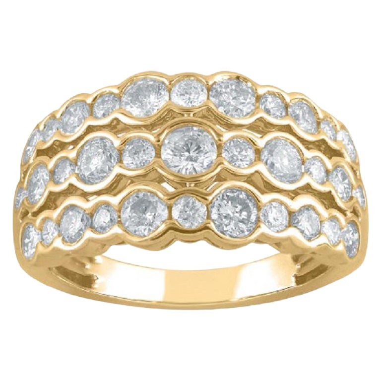 TJD 1.50 Carat Round Diamond 14K Yellow Gold Bezel Set Fashion Wedding Band Ring For Sale