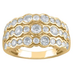 TJD 1.50 Carat Round Diamond 14K Yellow Gold Bezel Set Fashion Wedding Band Ring