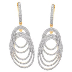 TJD 1.50 Carat Round Diamond 14K Yellow Gold Oval Chandelier Dangling Earrings