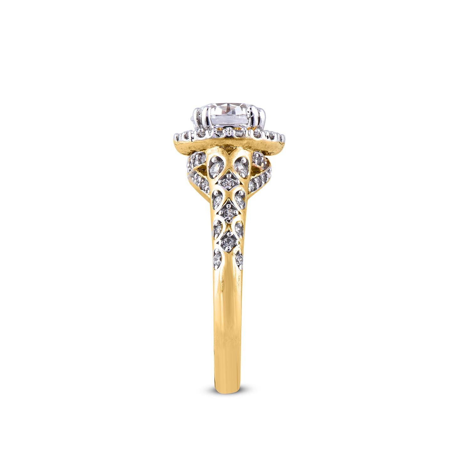 Bague de fiançailles halo en or jaune 18 carats avec diamants ronds de 1,50 carat TJD Neuf - En vente à New York, NY