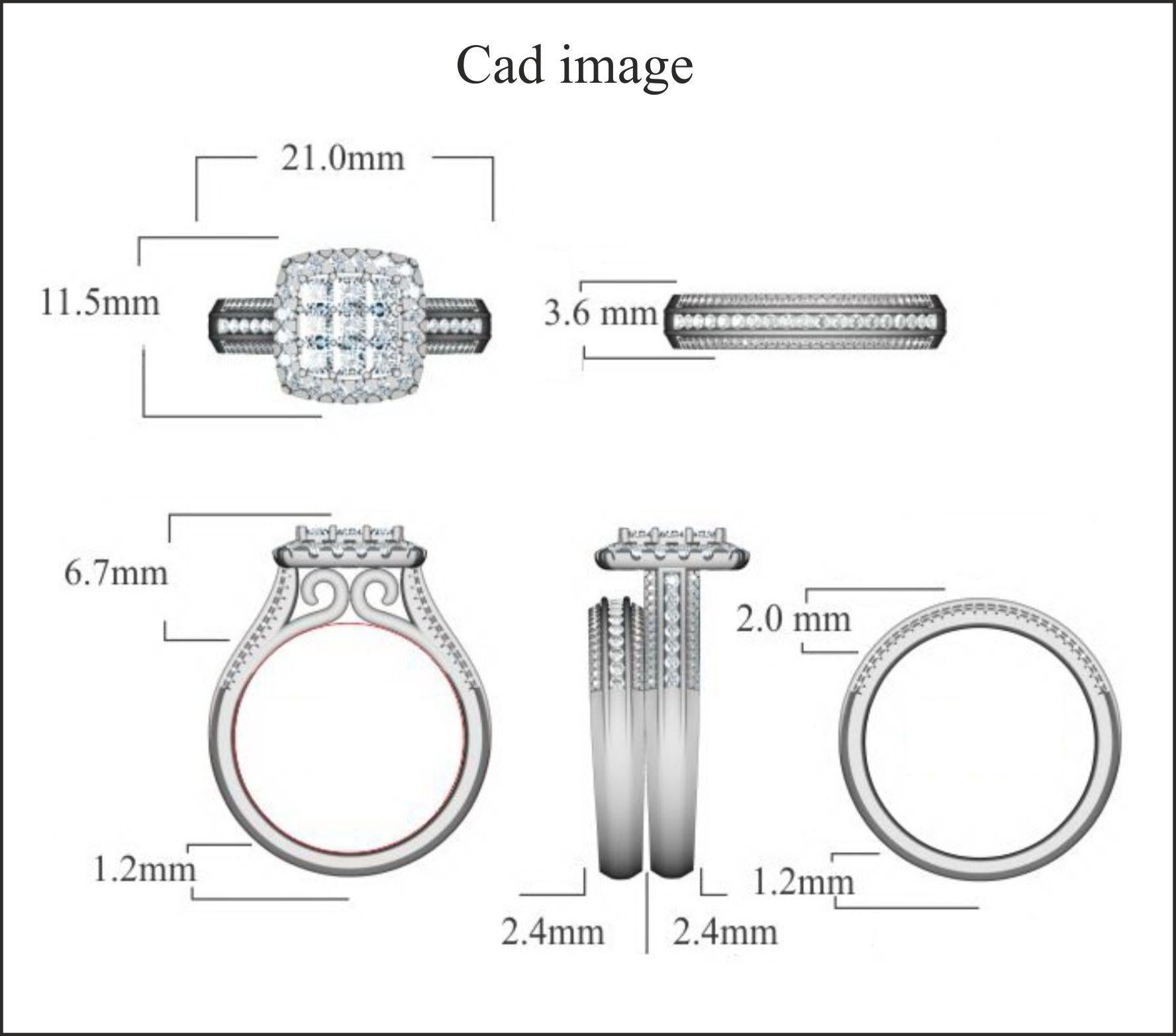 This Stackable shank Diamond Bridal set Ring is Accentuated with 157 brilliant round and 9 princess-cut diamonds beautifully set in nick, prong and micro-prong setting. The total diamond weight is 1.50 Carat and H-I color I2 Clarity
