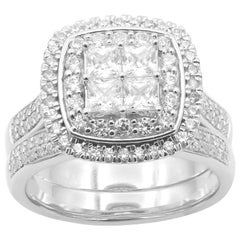 TJD 1.50 Carat Round 
Princess Cut Diamond 14K White Gold Stackable Bridal Set
