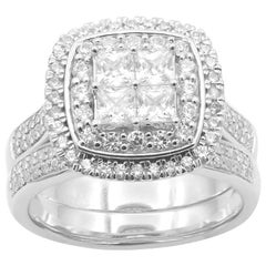 Used TJD 1.50 Carat Round & Princess Cut Diamond 14K White Gold Stackable Bridal Set
