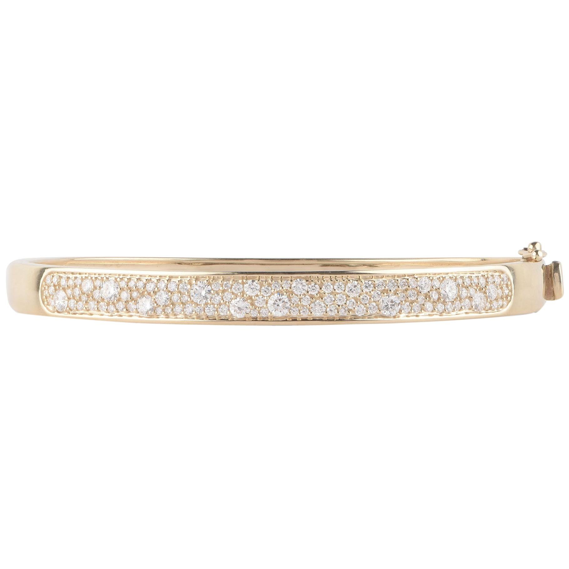 TJD 1.50 Carat Scattered Diamond 14 Karat Yellow Gold Sparkling Bangle