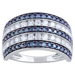 TJD 1.50 Carat White & Blue Treated Diamond 14 Karat White Gold Wide Band Ring