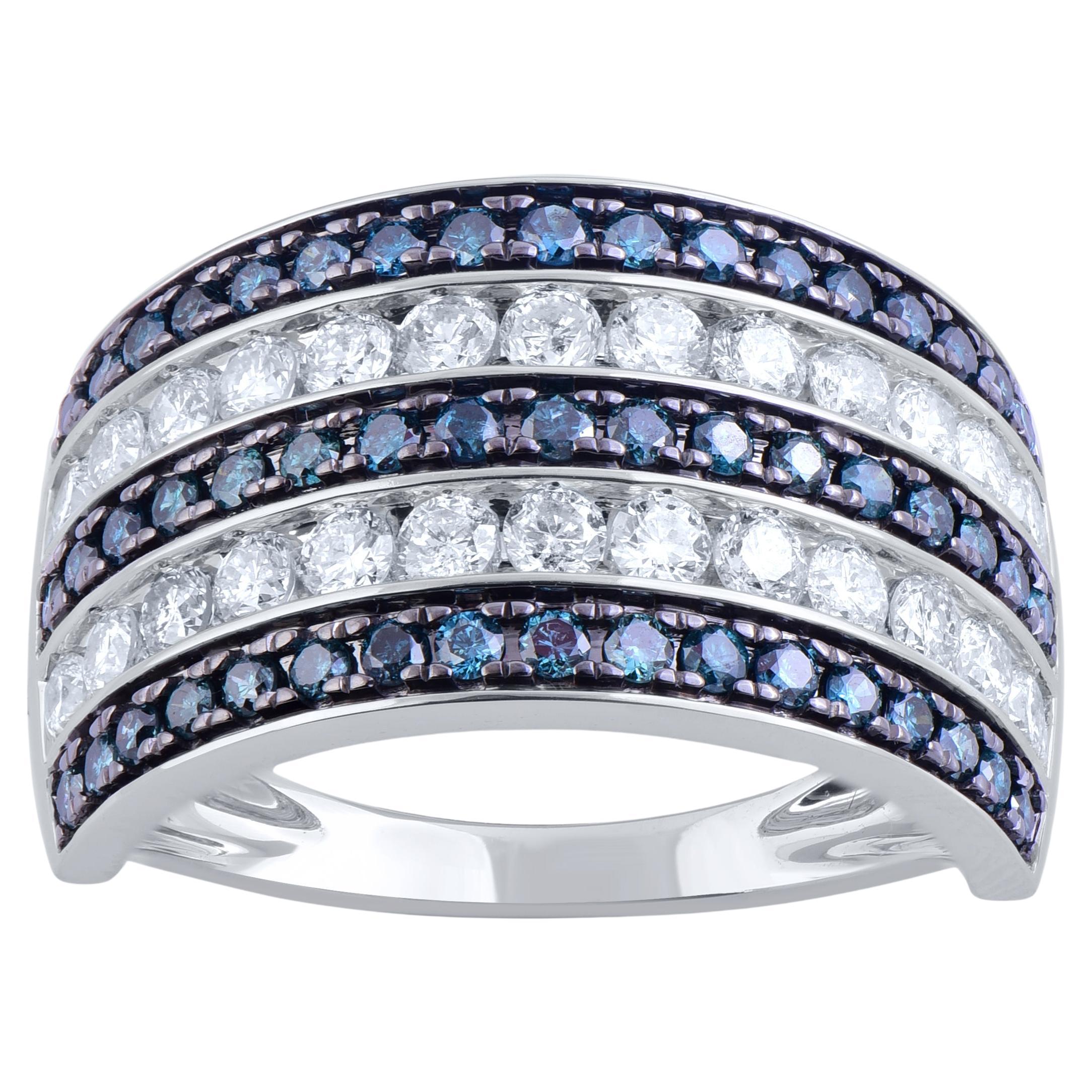 TJD 1.50 Carat White 
Blue Treated Diamond 14 Karat White Gold Wide Band Ring For Sale