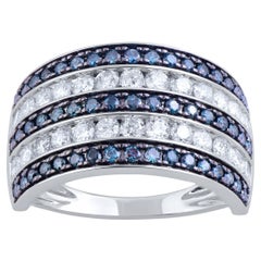 TJD 1.50 Carat White 
Blue Treated Diamond 14 Karat White Gold Wide Band Ring
