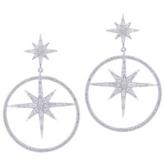 TJD 1.50 Carat Round and Baguette Diamond 18 K White Gold Bursting Star Earrings