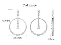 TJD Orecchini circolari pendenti in oro bianco 14K con diamanti tondi e baguette da 1,50 carati