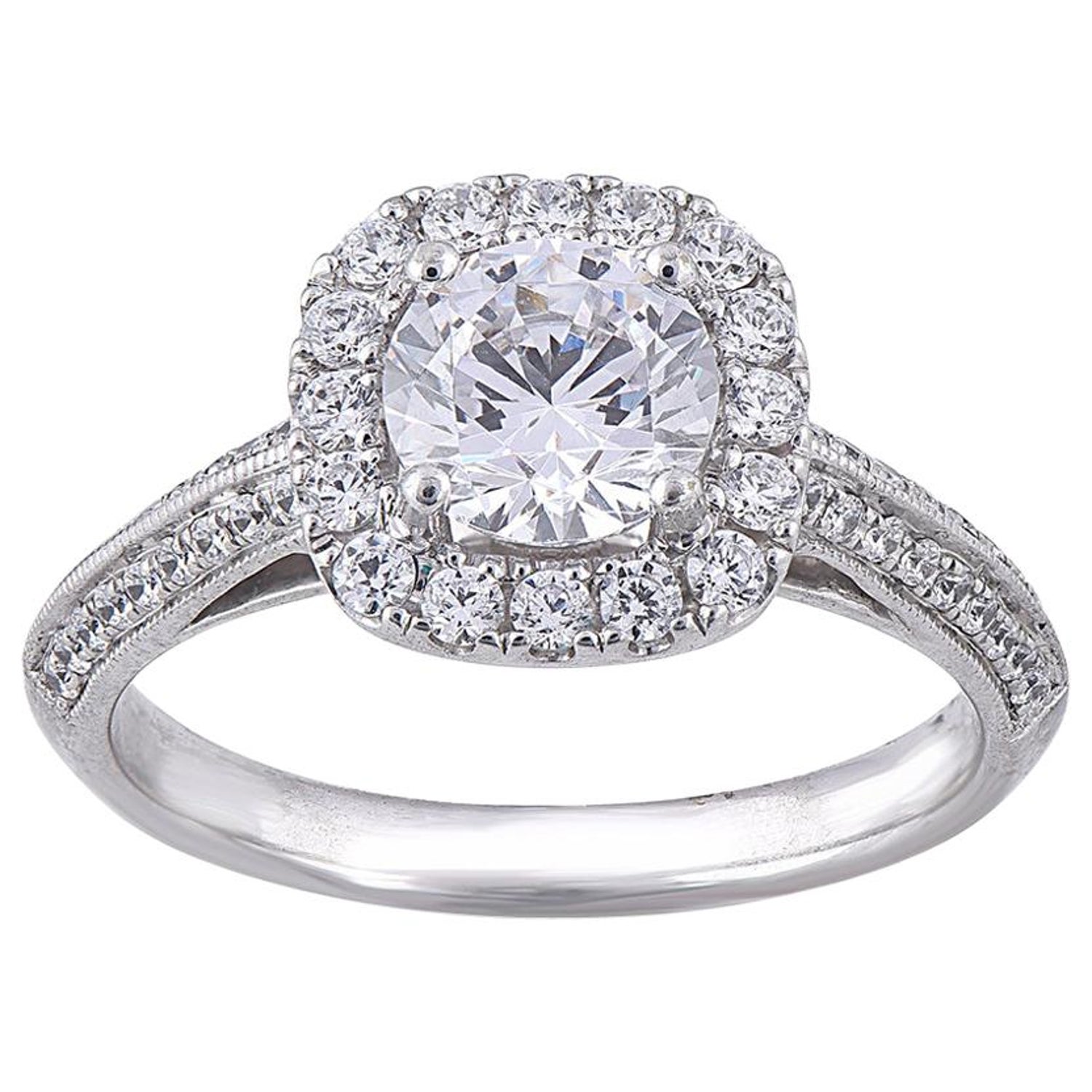 1.50 Ct Halo Cushion Diamond Engagement Wedding Bridal Ring White Gold Finish