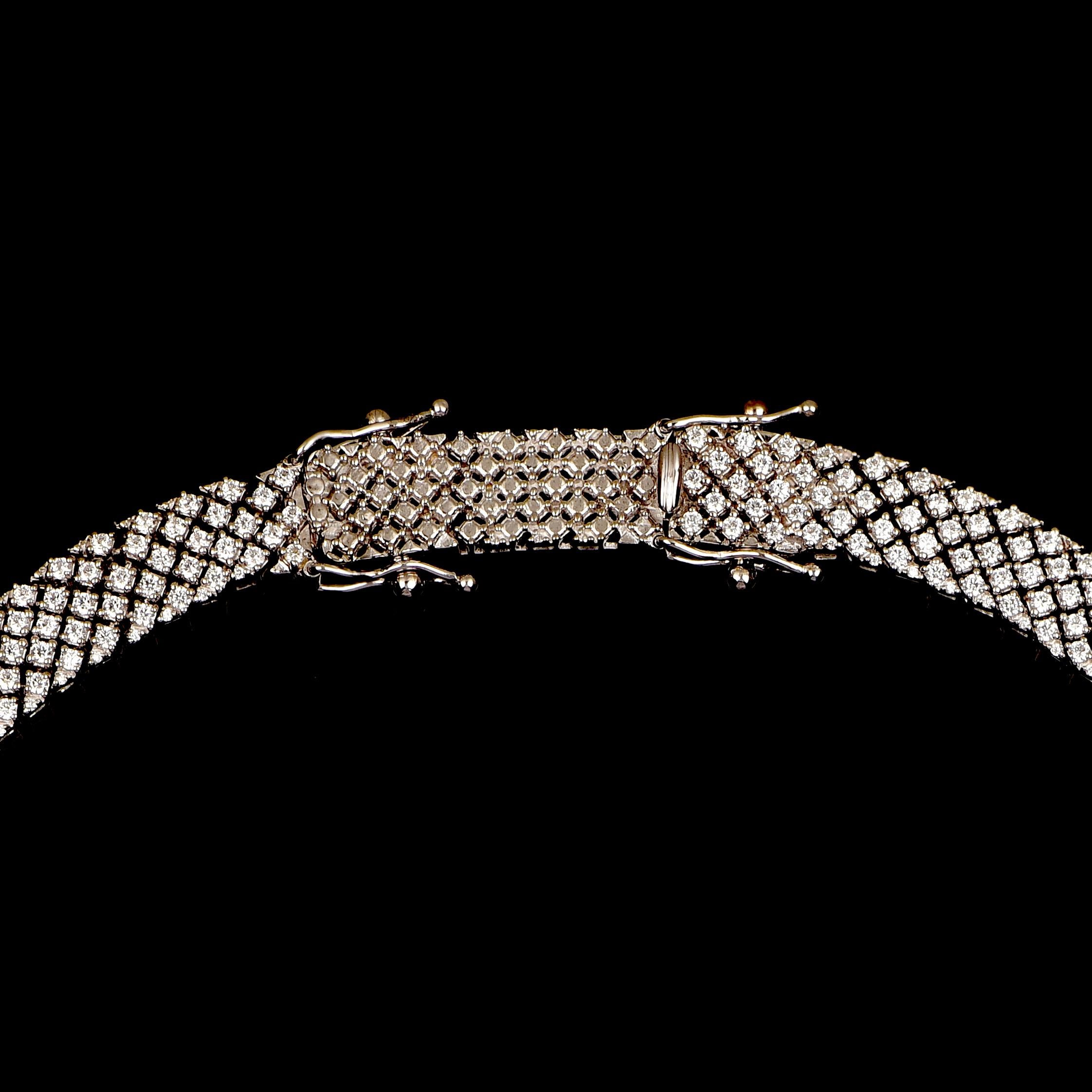 TJD 15,00 Karat Diamant-Halskette aus 18 Karat Weißgold mit Zackenbesatz aus Mesh im Zustand „Neu“ im Angebot in New York, NY