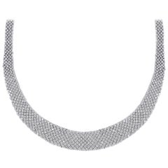 TJD 15.00 Carat Diamond 18 Karat White Gold Prong Set Mesh Necklace