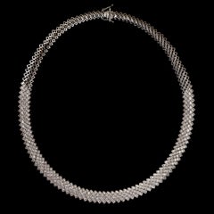 TJD 15.00 Carat Round and Princess Cut Diamond 18 Karat White Gold Mesh Necklace
