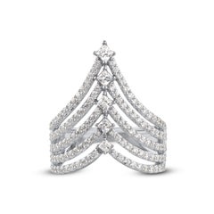 TJD 1.50Carat Round and Princess-cut Diamond 14K White Gold Multi-row tiara Ring