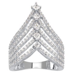 TJD 1.50Carat Round and Princesse-cut Diamond 14K White Gold Multi-row tiara Ring (Bague diadème à rangs multiples en or blanc 14K)