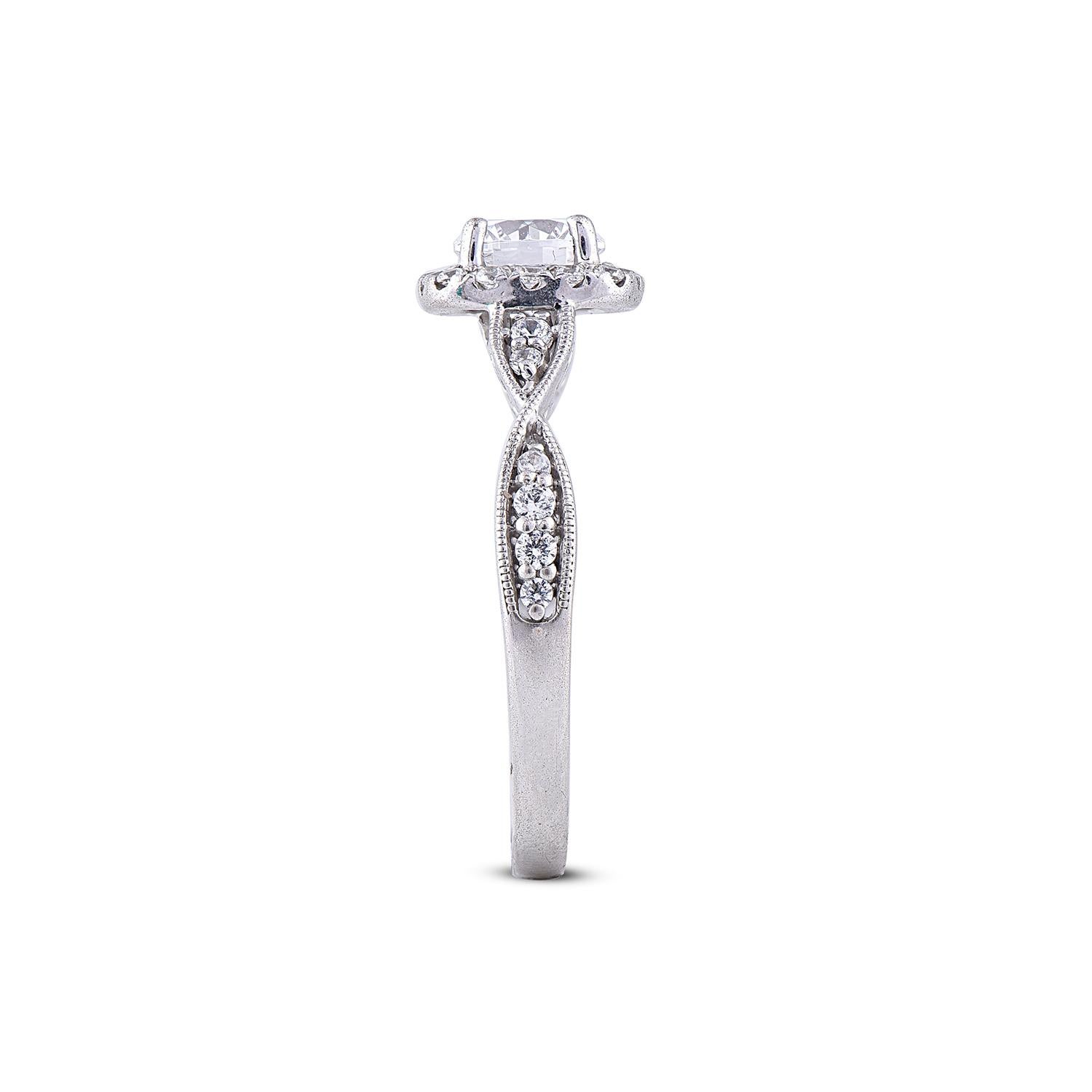 Taglio rotondo TJD 1,58 carati di diamanti rotondi in oro bianco 18KT con gambo ritorto e anello a forma di cuscino Halo in vendita
