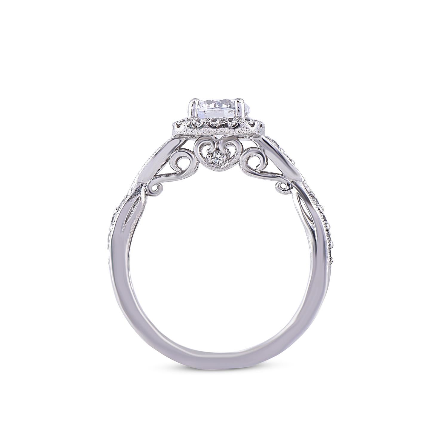 TJD 1,58 carati di diamanti rotondi in oro bianco 18KT con gambo ritorto e anello a forma di cuscino Halo In condizioni Nuovo in vendita a New York, NY