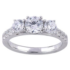 TJD Bague de fiançailles de mariage à 3 pierres en or blanc 18 carats avec diamants de 1,70 carat