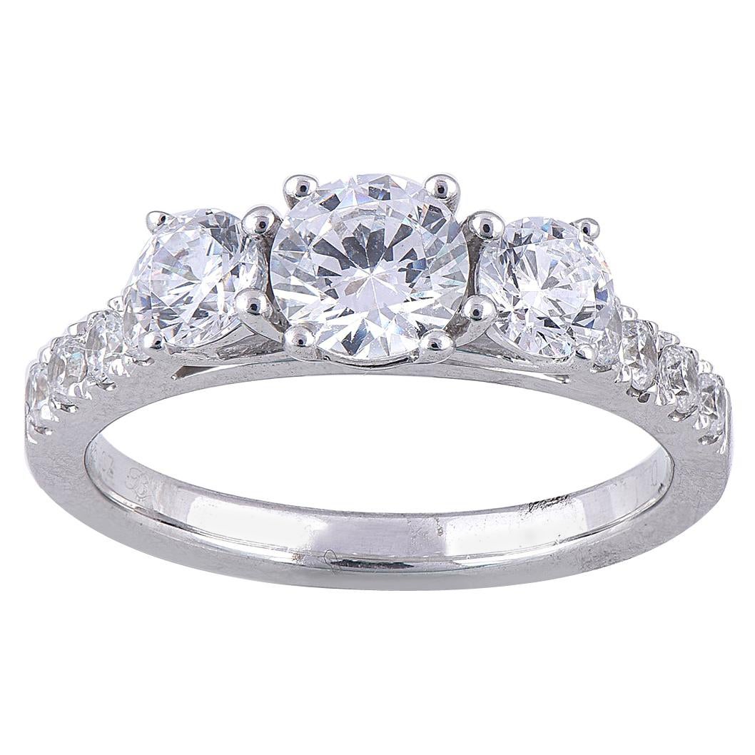 TJD 1.70 Carat 18 Karat white Gold Diamond 3 Stone Bridal Engagement Ring