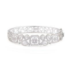 TJD Bangle da sposa in oro bianco 18 carati con diamante rotondo e taglio principessa da 1,70 carati