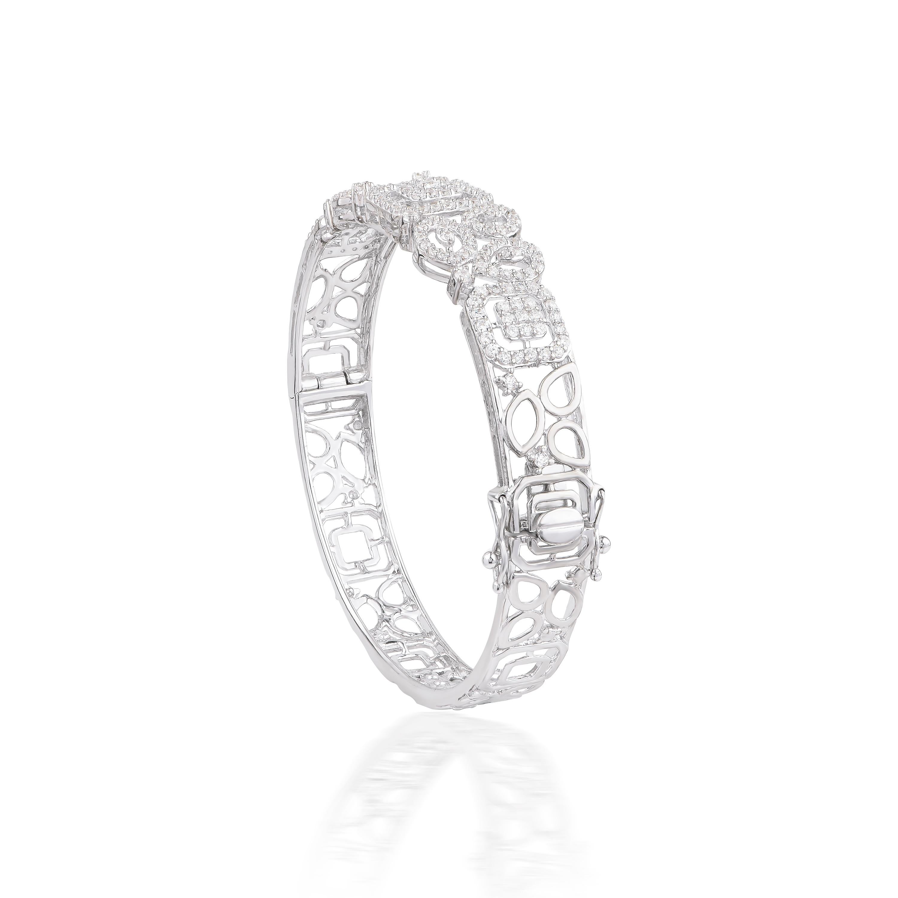 Contemporaneo TJD Bangle da sposa in oro bianco 18 carati con diamante rotondo e taglio principessa da 1,70 carati in vendita