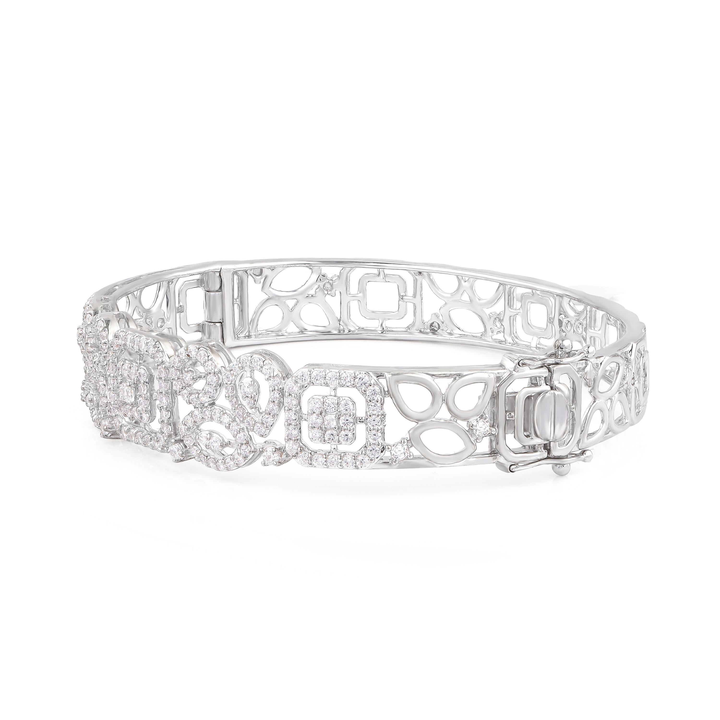 Taglio rotondo TJD Bangle da sposa in oro bianco 18 carati con diamante rotondo e taglio principessa da 1,70 carati in vendita