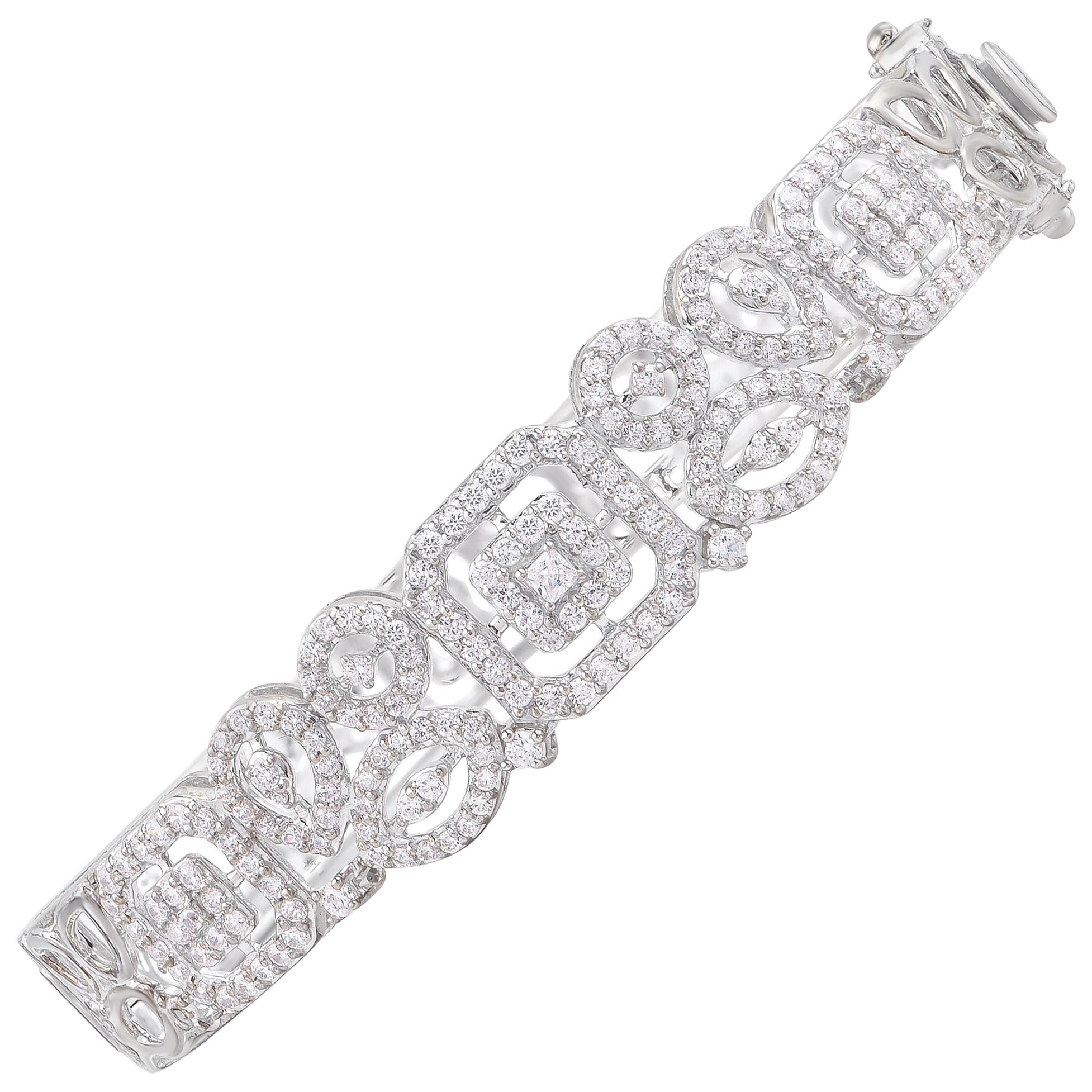 TJD Bangle da sposa in oro bianco 18 carati con diamante rotondo e taglio principessa da 1,70 carati