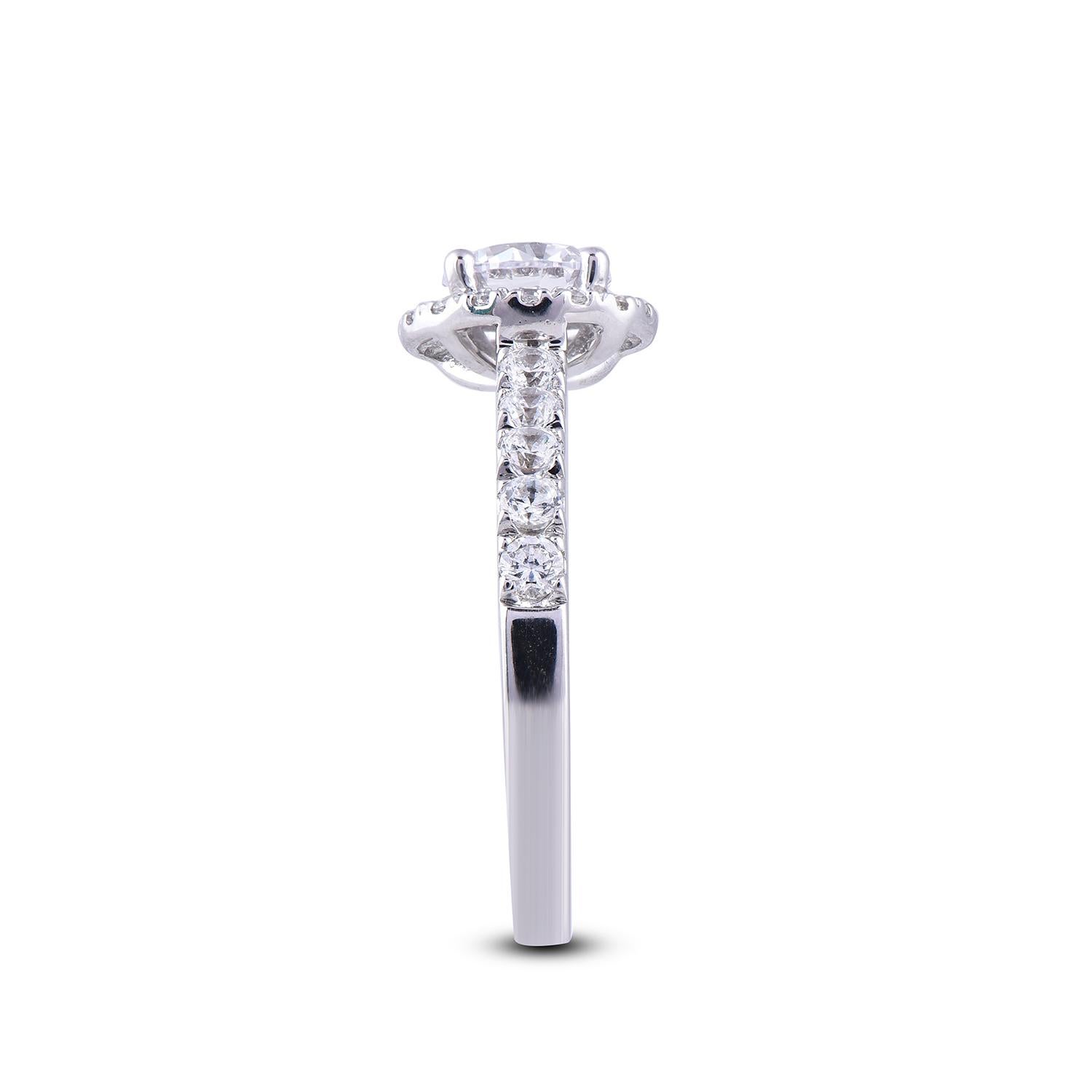 Taglio rotondo TJD 1,70 carati di diamante rotondo in oro bianco 18 carati: anello di fidanzamento a forma di aureola in vendita