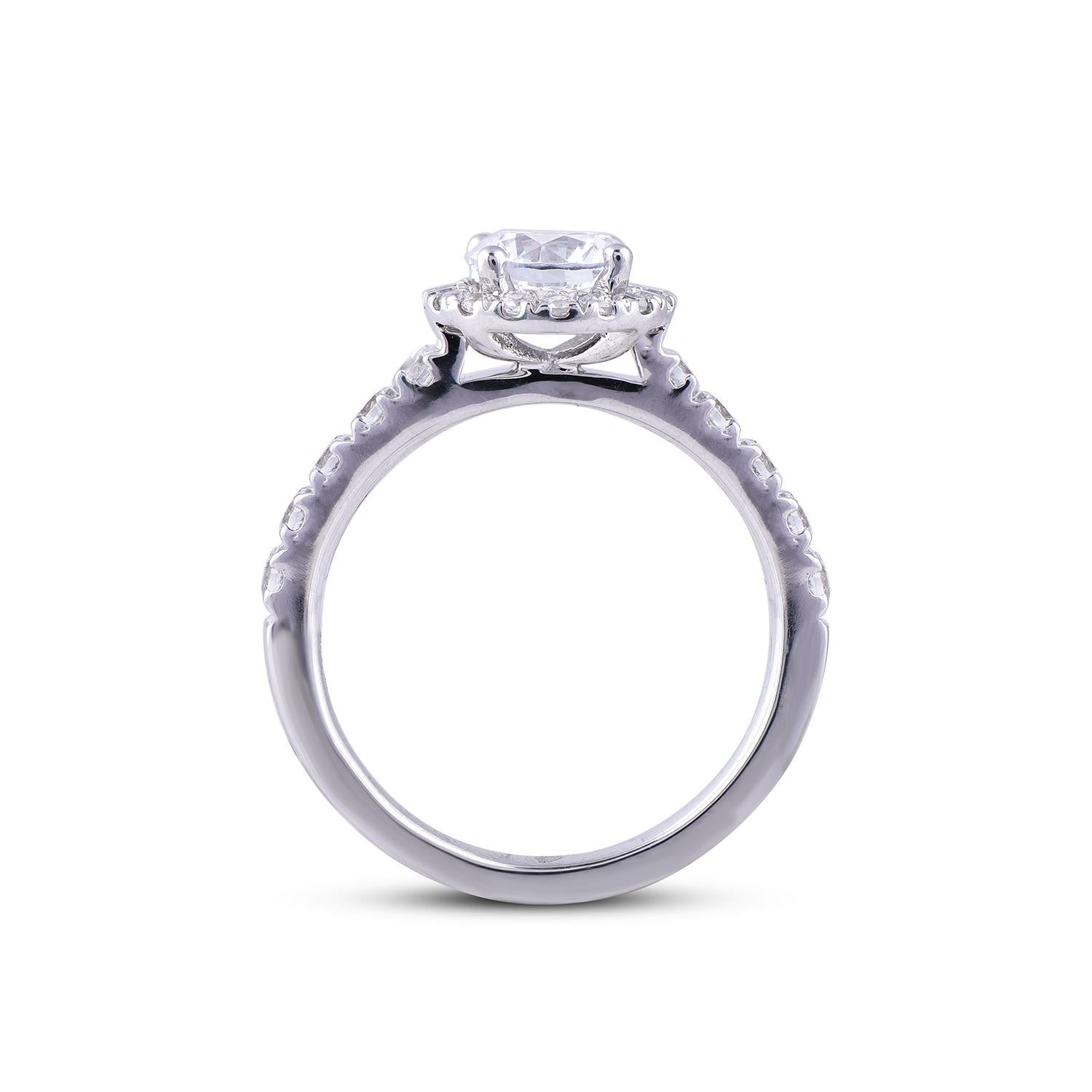 Women's TJD 1.70 Carat Round Diamond 18 Karat White Gold Halo Engagement Bridal Ring For Sale