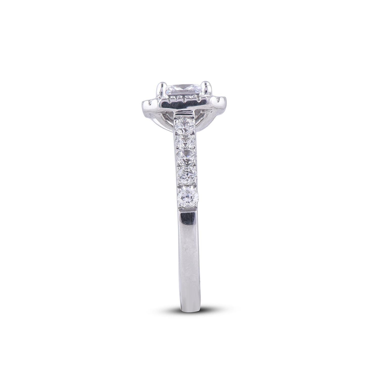 Taglio princess Anello di fidanzamento aureolato in oro bianco TJD da 1,75 carati con diamante principesco 18 carati in vendita