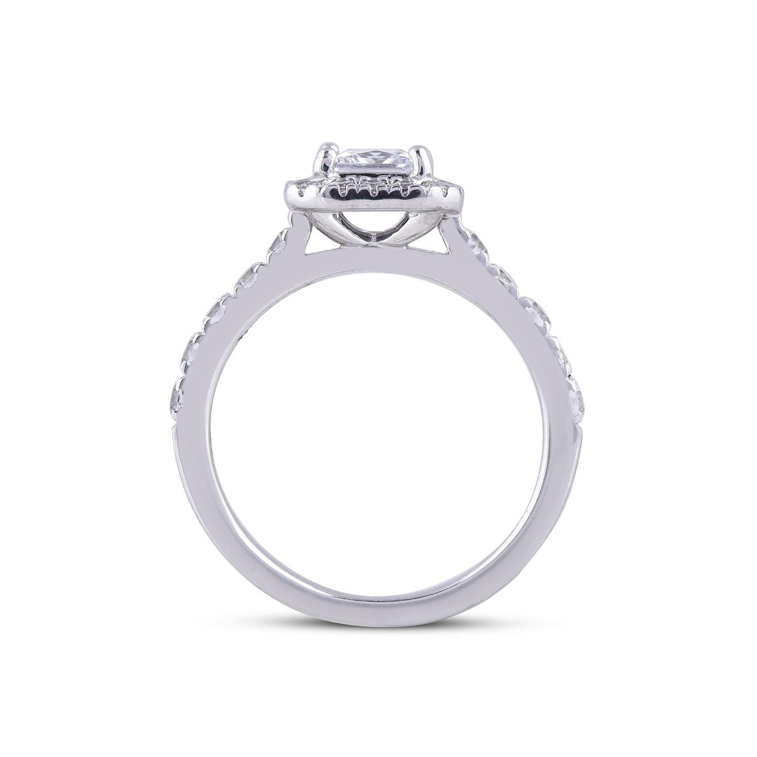 Princess Cut TJD 1.75 Carat Princess Diamond 18 Karat White Gold Halo Engagement Bridal Ring For Sale