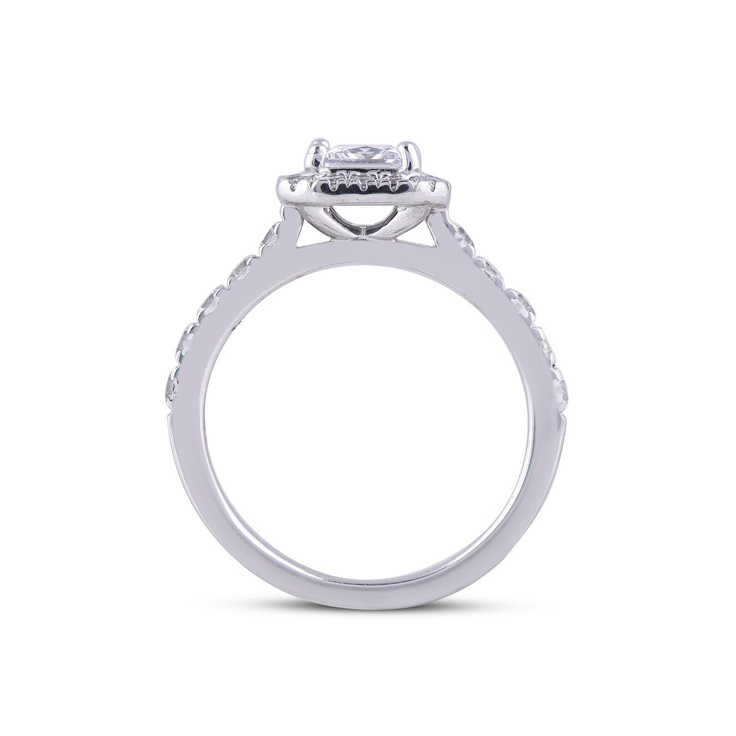 Anello di fidanzamento aureolato in oro bianco TJD da 1,75 carati con diamante principesco 18 carati In condizioni Nuovo in vendita a New York, NY