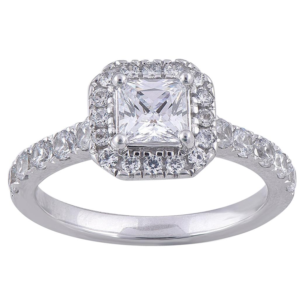 TJD 1.75 Carat Princess Diamond 18 Karat White Gold Halo Engagement Bridal Ring