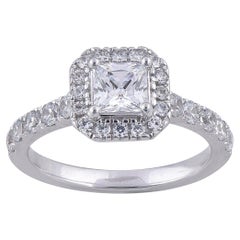 TJD 1.75 Carat Princess Diamond 18 Karat White Gold Halo Engagement Bridal Ring