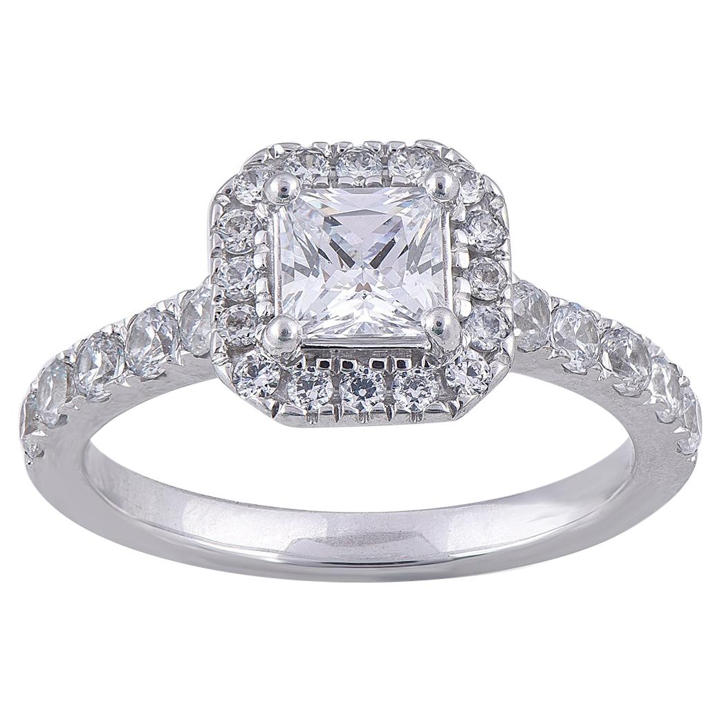 TJD 1,75 Karat Prinzessin-Diamant-Verlobungsring aus 18 Karat Weißgold mit Halo