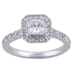 Anello di fidanzamento aureolato in oro bianco TJD da 1,75 carati con diamante principesco 18 carati