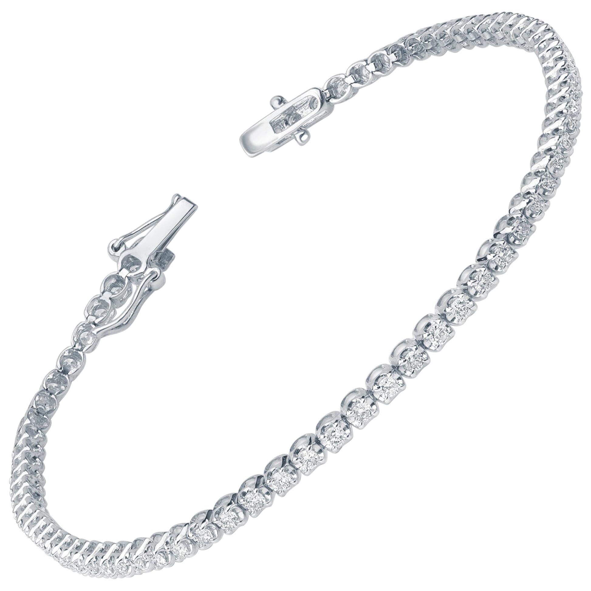 TJD 1.80 Carat Diamond 10 Karat White Gold Classic Tennis Bracelet