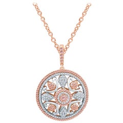 TJD 1Carat Pink & White Diamond 14Karat Rose Gold Art Deco Style Circle Pendant